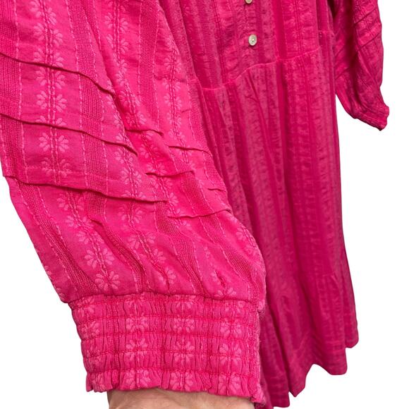 J. Jill Button Front Ruffle Neck Tiered Dress Pink Floral Print Womens 3X - Picture 3 of 7